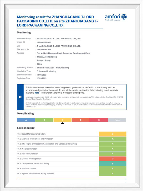 2022 BSCI T-LORD-certifikater